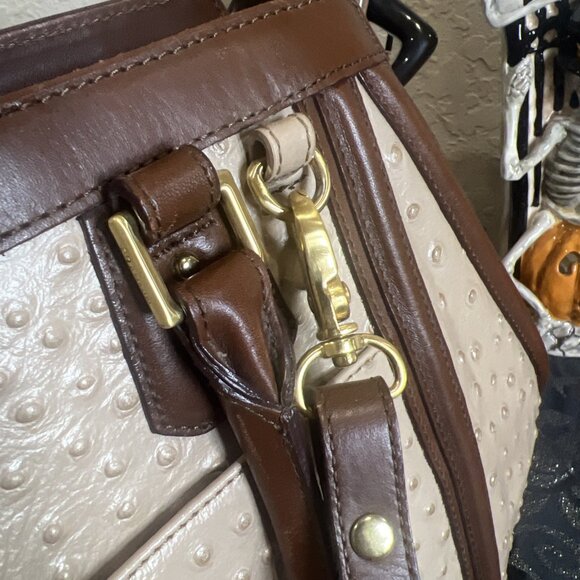 Brahmin Ostrich Arden Convertible Shoulder Satchel Golden Brown Crossbody - Picture 15 of 16